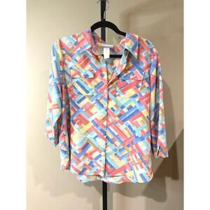 Alfred Dunner PM Women's Multicolor Geometric Pattern Button-Up Shirt
